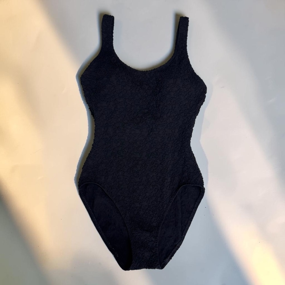 Mainstream 90's One Piece Swimsuit Popcorn Crinkle Cross Back Black S